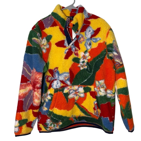Ralph Lauren Floral Print Pile Pullover Colorful Sherpa Size Large - Picture 2 of 6